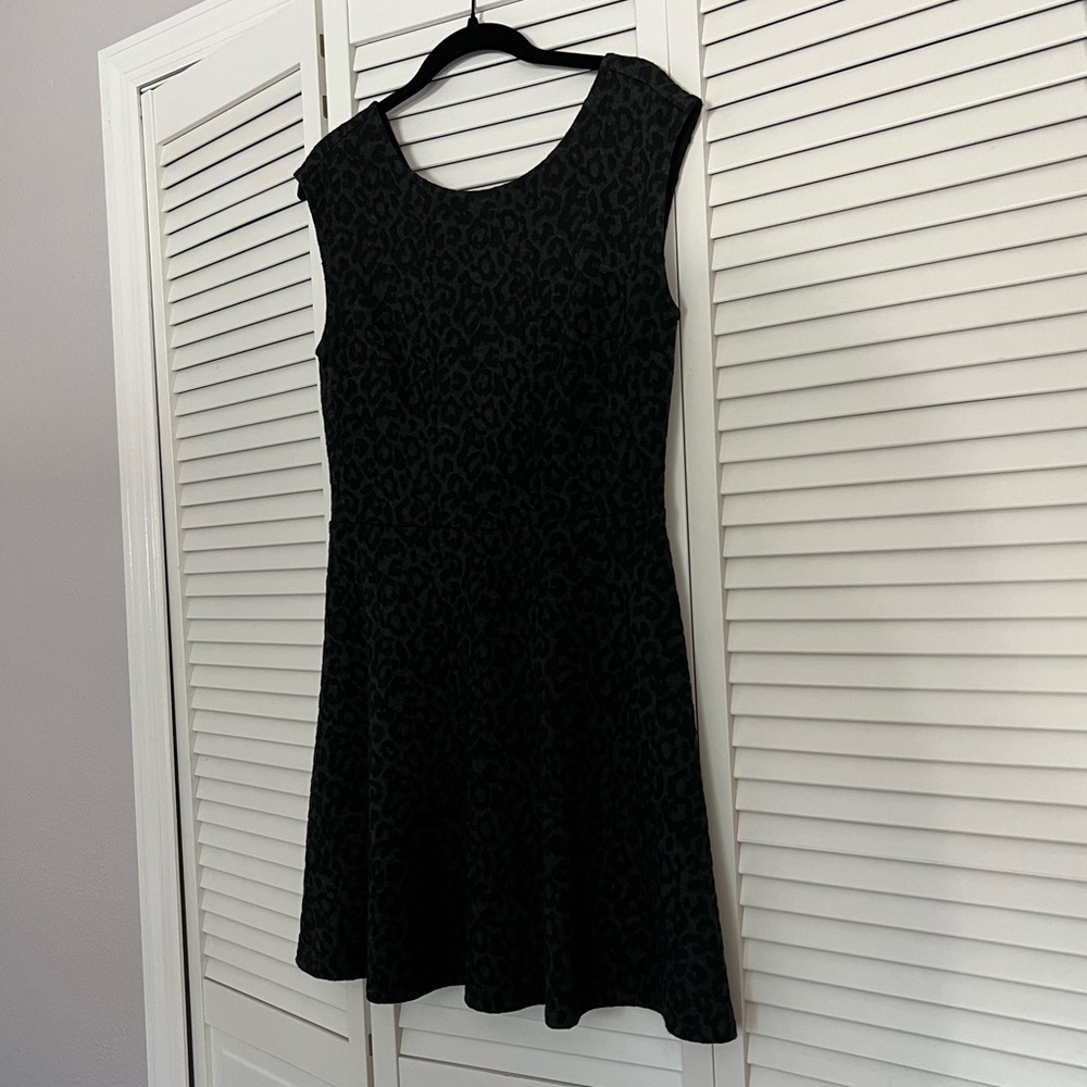 LOFT Cheetah Print Grey and Black Dress Sz S Bohemian